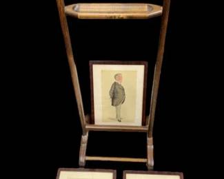 Vintage Wooden Valet Butler & 3~ Framed Vanity Fair Gentleman Prints