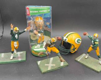 Football Green Bay Packer’s Brett Favre 9” Bobblehead, 3~ Figurines & Helmet Bank