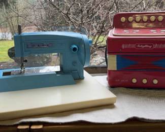 Vintage MARX Toys Sewing Machine & Schylling Toy Accordion