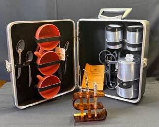 Vintage Executair 720C Trav L Bar Percolator Coffee Pot Set & MCM Georges Briard Lucite Barware Set
