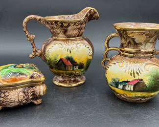 Beautiful Belgium Made, Gilded & HandPainted Pitcher Vase & Curio Box * 51C, 267 & 166