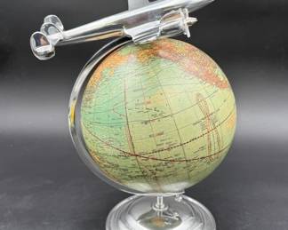 Vintage Webber Costello 12-Inch World Globe w/ Metal Airplane