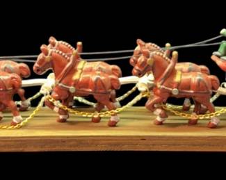 8 Wrought Iron Clydesdale Horses Pulling A Wagon * 4 Kegs