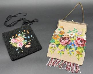 Antique MicroBeaded Tasseled Floral Clasp Purse * Hillard & Hanson Beautiful Black Purse
