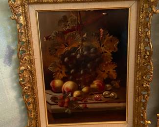 Framed Oil Painting by Oliver Clare (1853-1927); was active/lived in United Kingdom, England. Oliver Clare is known for animal and fruit still life painting.