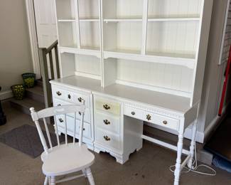White desk and dresser set with bookcases by Bassett Furniture