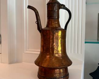 Antique, primitive middle eastern hammered copper ewer/pitcher