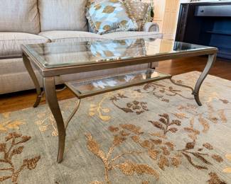 Brushed metal and glass rectangular cocktail table