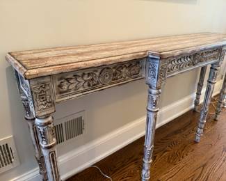 Shabby Chic style wood carved console accent table with 6 legs