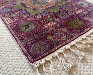 Colorful magenta Spunsilk and Cotton handmade and knotted rug; approx. 2'x3'