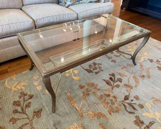 Brushed metal and glass rectangular cocktail table