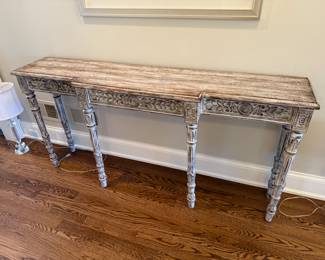 Shabby Chic style wood carved console accent table with 6 legs