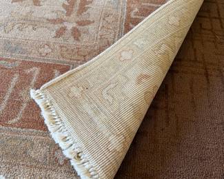 Turkish hand-knotted area rug with abstract floral and geometric motif in light warm colors (approx. 6' x 9')