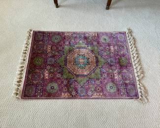 Colorful magenta Spunsilk and Cotton handmade and knotted rug; approx. 2'x3'