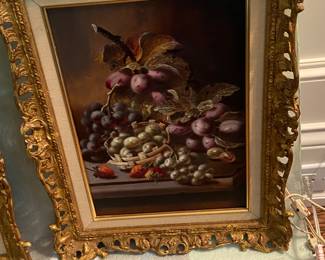 Framed Oil Painting by Oliver Clare (1853-1927); was active/lived in United Kingdom, England. Oliver Clare is known for animal and fruit still life painting.