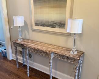 Shabby Chic style wood carved console accent table with 6 legs
