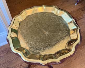 English Georgian style brass tray tripod drinks table