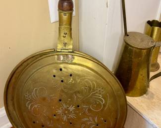 Antique brass bed warmer