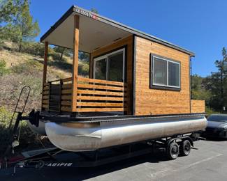 Custom homemade houseboat as seen on the Dangie Bros YouTube channel. Transformed from a pontoon boat.