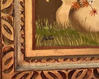 Framed, hand-painted and signed Daisy art