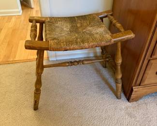 vintage stool with rush woven seat