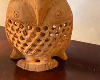 wood carved horned owl figure