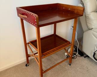 Vintage mahogany folding bar cart by Scheibe. 35 3/4" H x 25 3/8" W  x 17 1/2" D.