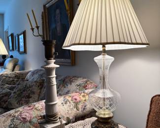 Glass Table lamp with brass base (2 available)