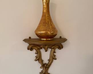 Stangl hand-painted 22 kt gold Vase; ornate wall shelf