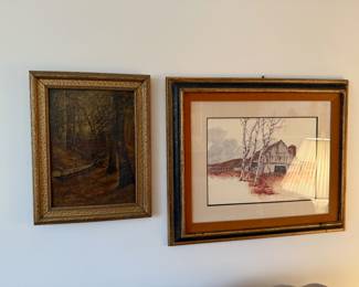 Framed antique 1887 oil painting signed by Tors; Framed art (Barn in Fall); by R. Tanenbaum