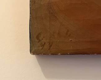 Native with turbin art; oil on canvas