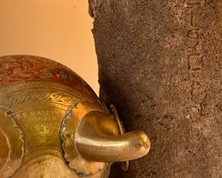 Vintage Vanuatu totem statue and Indian brass incense holder.