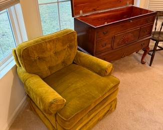 Vintage chartreuse velvety armchair by General Interiors Corp.