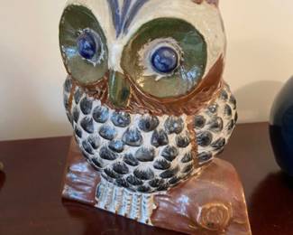 ceramic owl on a limb; signed - mexico