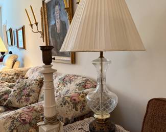 Glass Table lamp with brass base (2 available)