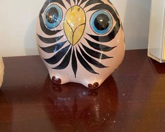 blue eyed ceramic owl figure - mexico