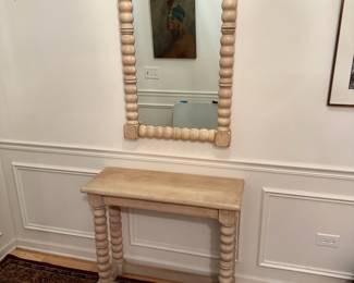 Oak console table with matching mirror.