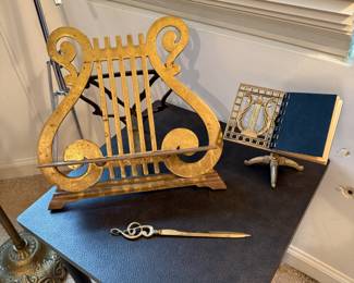 Brass music note table top and floor stands