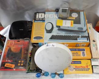 LOT ELECTRONICS INCLUDING CAROUSEL SLIDE PROJECTOR, SAMSUNG DVD PLAYER, USB I DOCK IN ORIGINAL BOX AND MORE