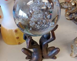 awesome handblown glass ball on stand 