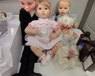 ventriloquist large dummy and misc. vintage dolls Danbury mint with original box's  