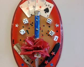 Plaque. with dice and others