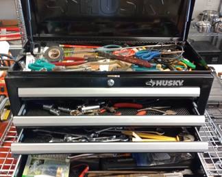 husky tool box with content