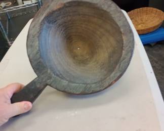 circa 1850 handmade grain bowl, with drain hole, awesome piece. 