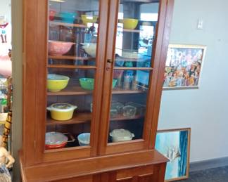 Antique bookcase/ cupboard with drawers with wavy glass awesome large piece, it is a two piece for easy transport 