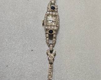 ladies Hamilton platinum wristwatch with diamonds and sapphires with appraisal 