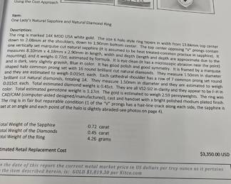 14k gold diamond and sapphire ring with appraisal 