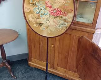 Antique adjustable needlepoint fireplace screen