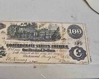 1862 confederate states of America antique bank note 