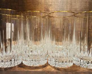 Set Of 8 Gold Rimmed Crystal Glasses :: $40